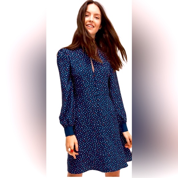NWT KATE SPADE LIPS CREPE DRESS - Navy Flare Dress with Cute Heart Lips Pattern - Picture 3 of 6